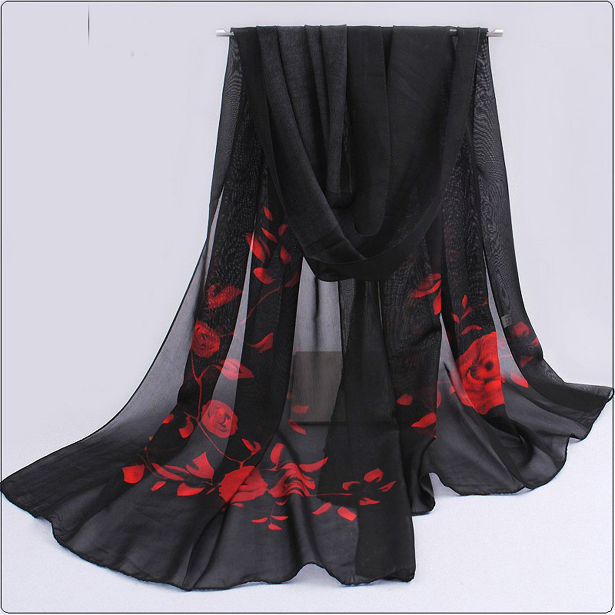 1 pièces écharpe en mousseline de soie Simple élégant imprimé fleuri foulard mince grand châle, serviette de plage d'été châle de protection solaire coupe-vent cou Sc
