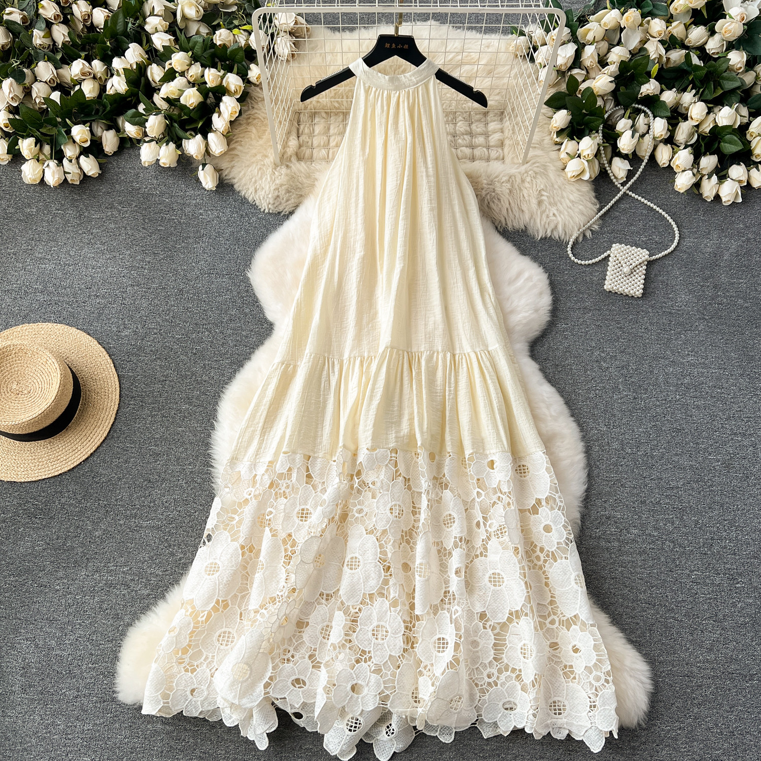 Robe d'été en dentelle brodée à fleurs, ajourée, décontractée, à lacets, robes de vacances, robe de plage
