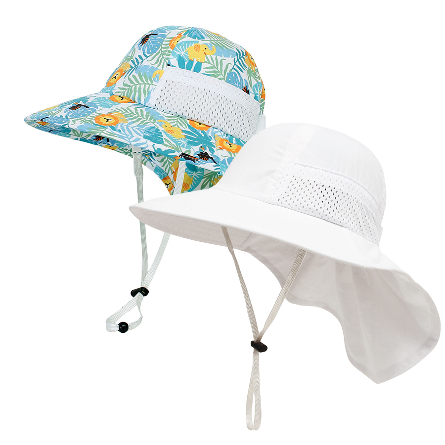 Lot de 2 chapeaux de soleil pour enfants, protection UV, chapeau de plage à large bord et en maille