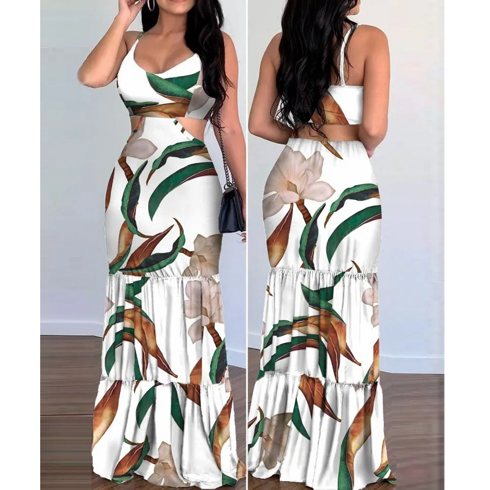 Robe longue à fleurs pour femmes, col en v, coupe crayon, bretelles spaghetti, été