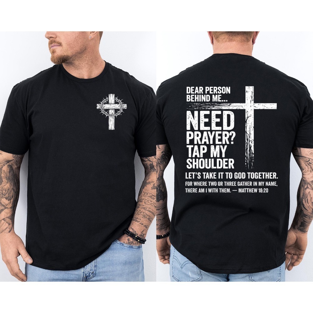 T-shirt « Chère personne derrière moi » avec impression rétro croix chrétienne double face « Prends la main » pour homme, vêtements décontractés