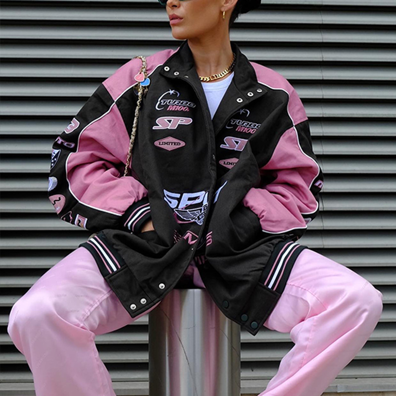 Veste de course pour femmes et hommes, manteau de Baseball imprimé à manches longues pour moto, décontracté, ample, avec fermeture éclair, printemps-automne
