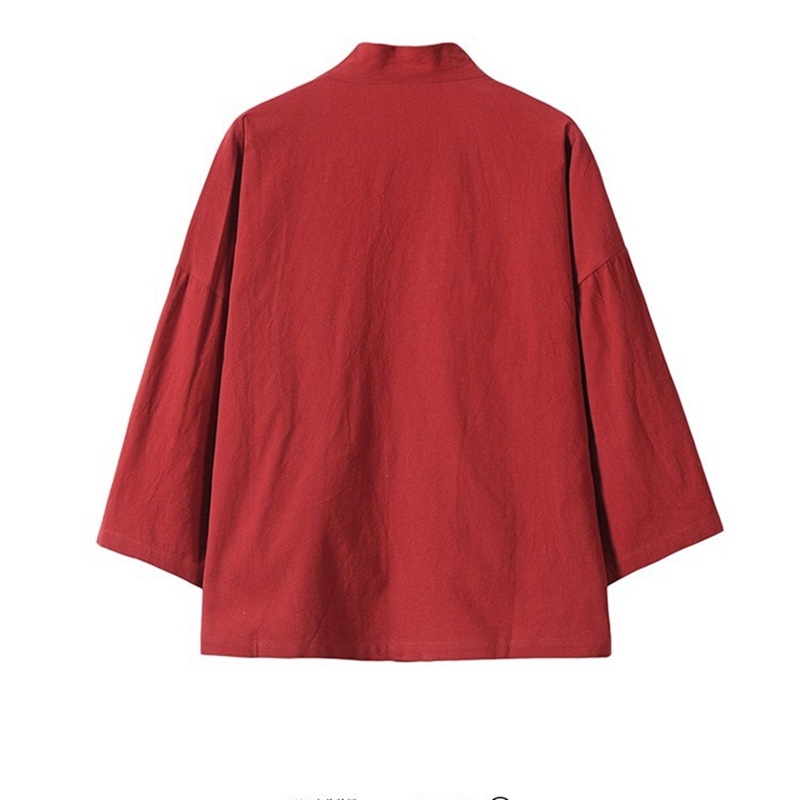 Veste Haori brodée de Style japonais pour hommes, en lin et coton mélangé, Robe Kimono, manteau ouvert sur le devant, vêtements d'extérieur amples
