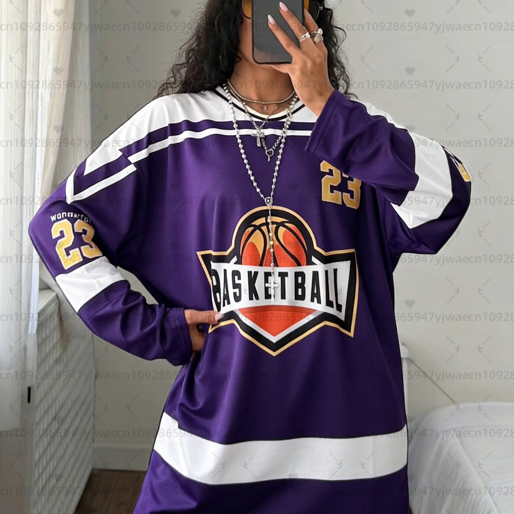 Superbe T-shirt de sport ample à col en V pour femme, respirant, à manches longues, style oversize, idéal pour le basketball