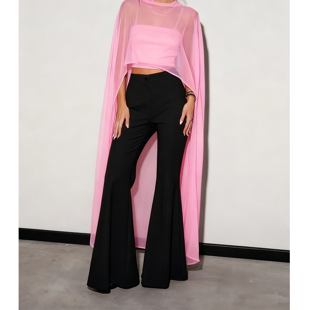 Femmes longue en mousseline de soie Cape fluide maille pure Poncho hauts haut bas enveloppes châle Cape cache-up hauts pour robe de mariée soirée
