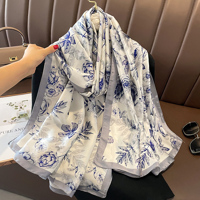 Écharpe de Luxe à Motif Floral pour Femme, Châle Enveloppant, Hijab, Bande de Sauna, Foulard, Étoles de Plage, 100% x 90cm, 180