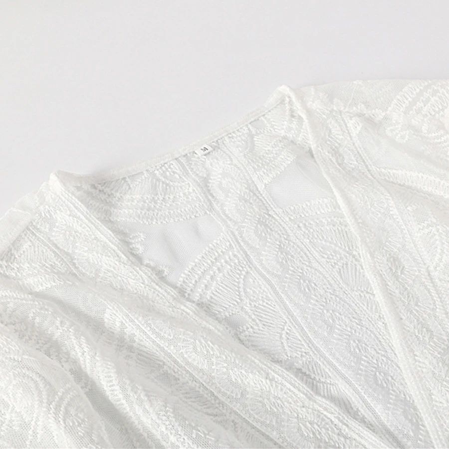 TEELYNN – Kimono à manches longues pour femmes, chemisier Boho en dentelle, broderie florale, Cardigan enveloppant sexy, vêtements de plage, chemisiers gitans pour femmes