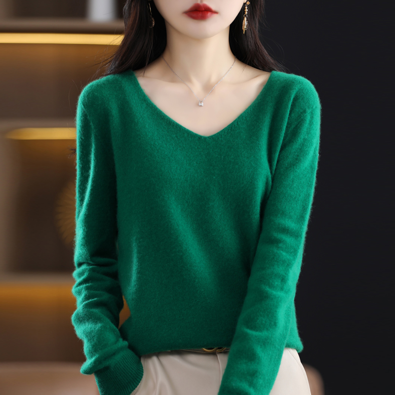 Pull en cachemire à col en V pour femme, 100% laine mérinos, pull basique, manches longues, tricots doux, document Y-Solid, vêtements d'automne et d'hiver