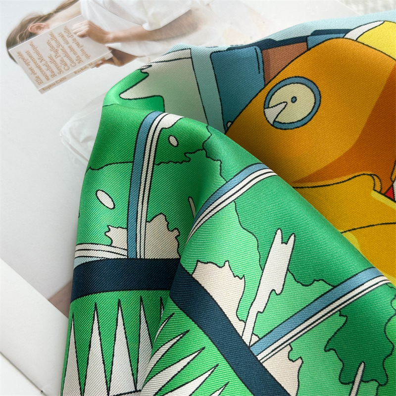 Foulard en soie imprimé cheval 90CM, châles en sergé faits à la main, bords roulés à la main, Bandanas, accessoires de tête pour femmes, décorations de sac de cheveux