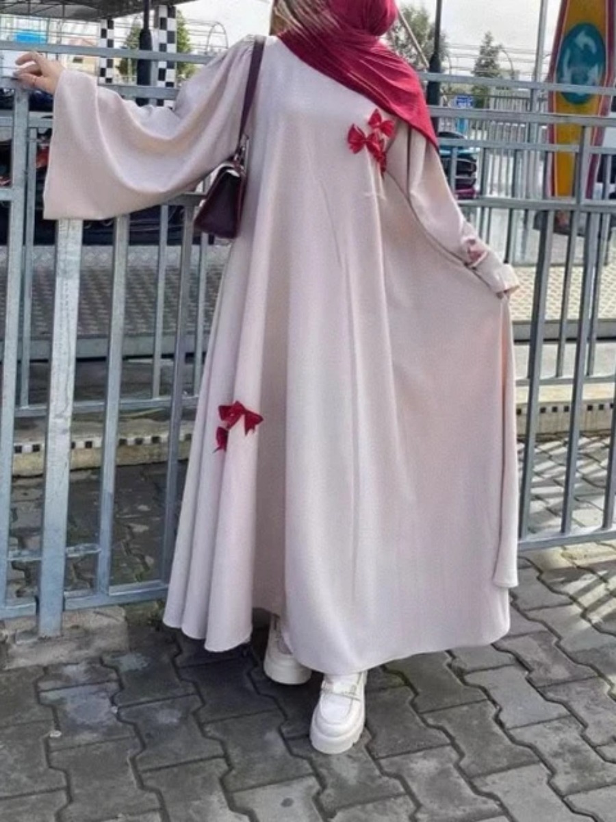 Eid Abaya femmes Robe de soirée nœud musulman à manches longues Jalabiya Ramadan robes longues modestes robes Largos caftan arabe longue Robe