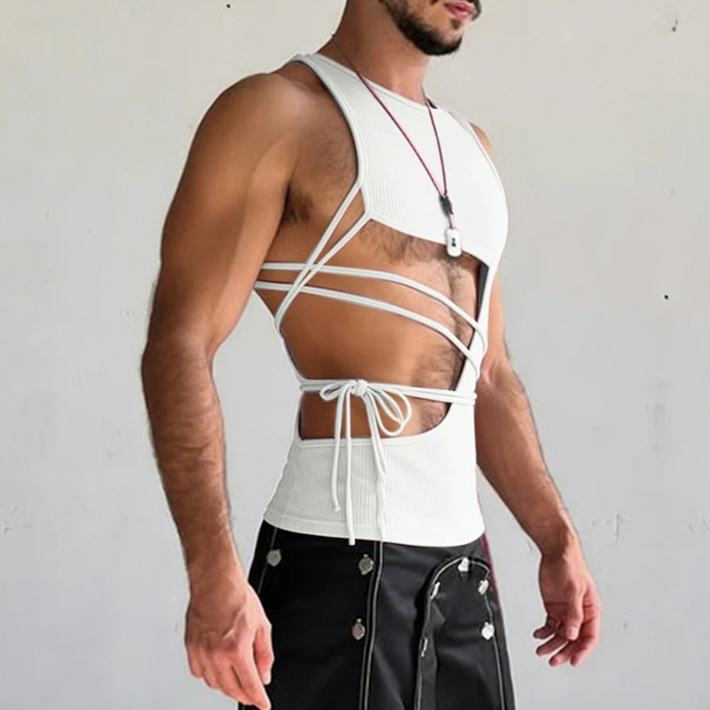 Débardeurs Homme Tendance pour Soirées, Coupe Slim, Extensibles, Côtelés, Sexy, à Découpes Latérales et Bandes, Été 2026