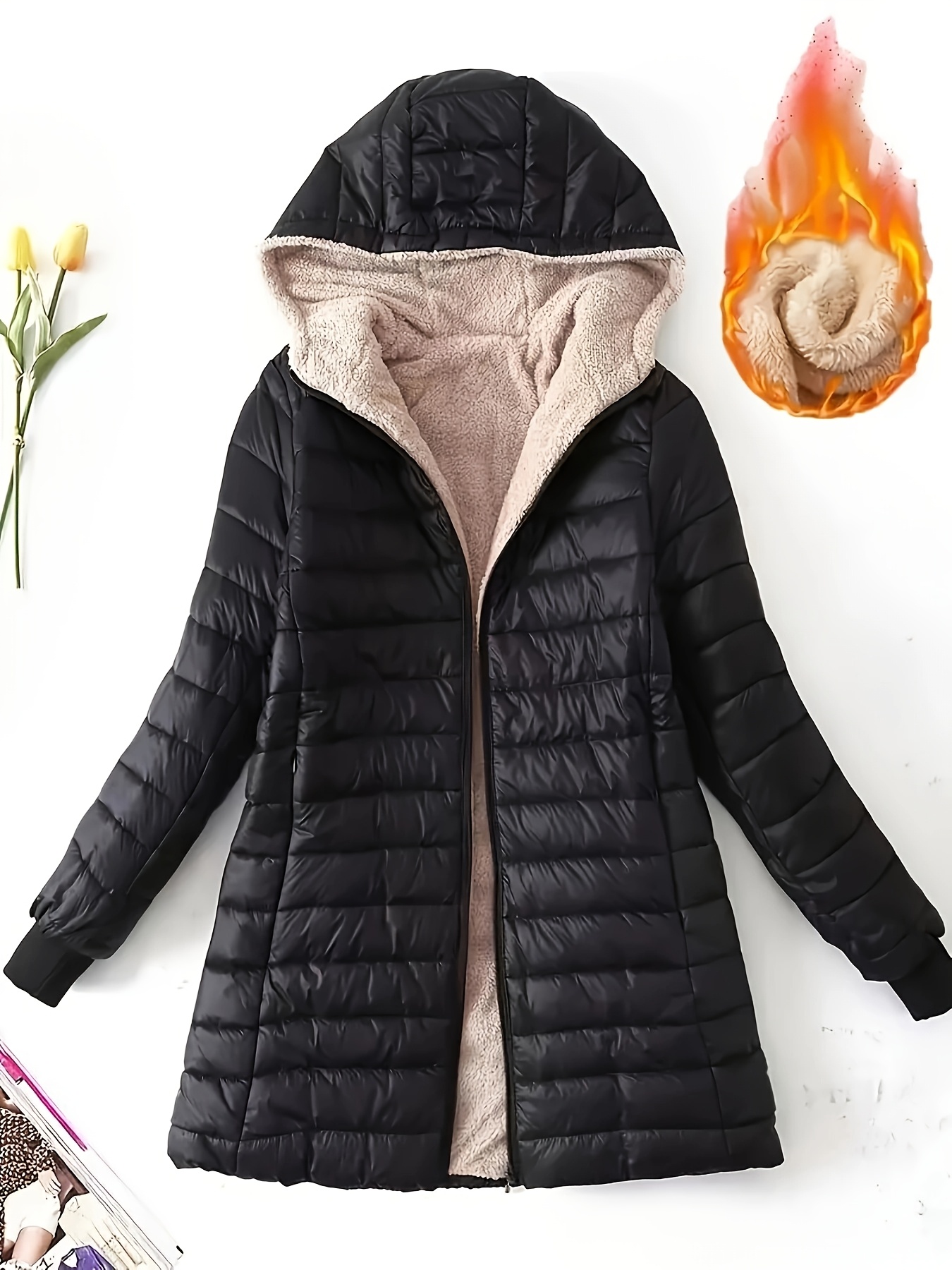 Nouvelle veste longue à capuche en coton avec doublure polaire pour l'automne et l'hiver, manteau pour femme