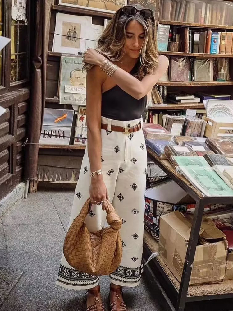 Pantalon Vintage en lin pour femmes, ample, style Boho, mode dames, Vocation, broderie douce, bas décontracté, Chic, été, 2023