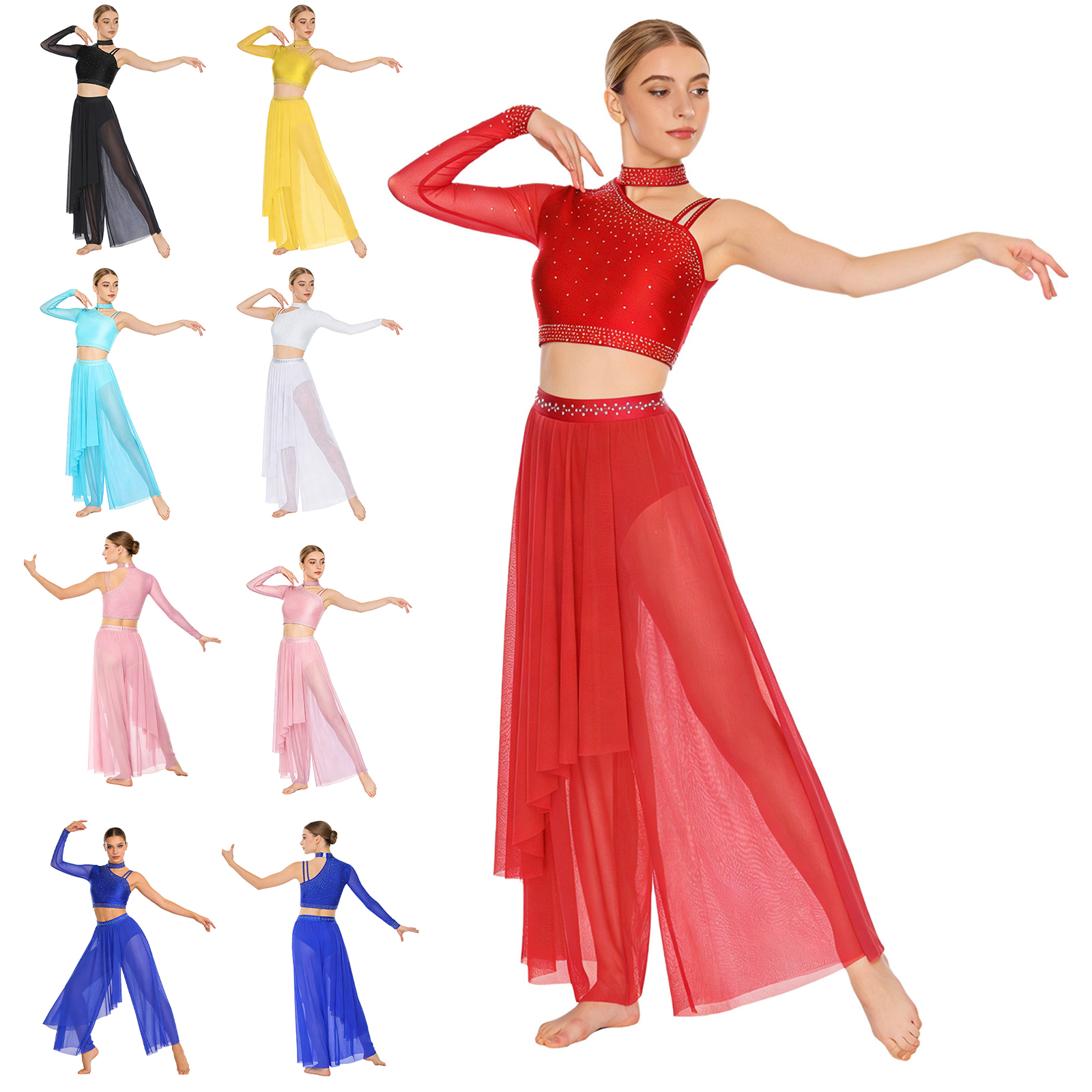 Costume de danse lyrique moderne pour femmes, hauts courts brillants avec pantalon transparent et culotte intégrée, tenue de patinage, gymnastique, ballet