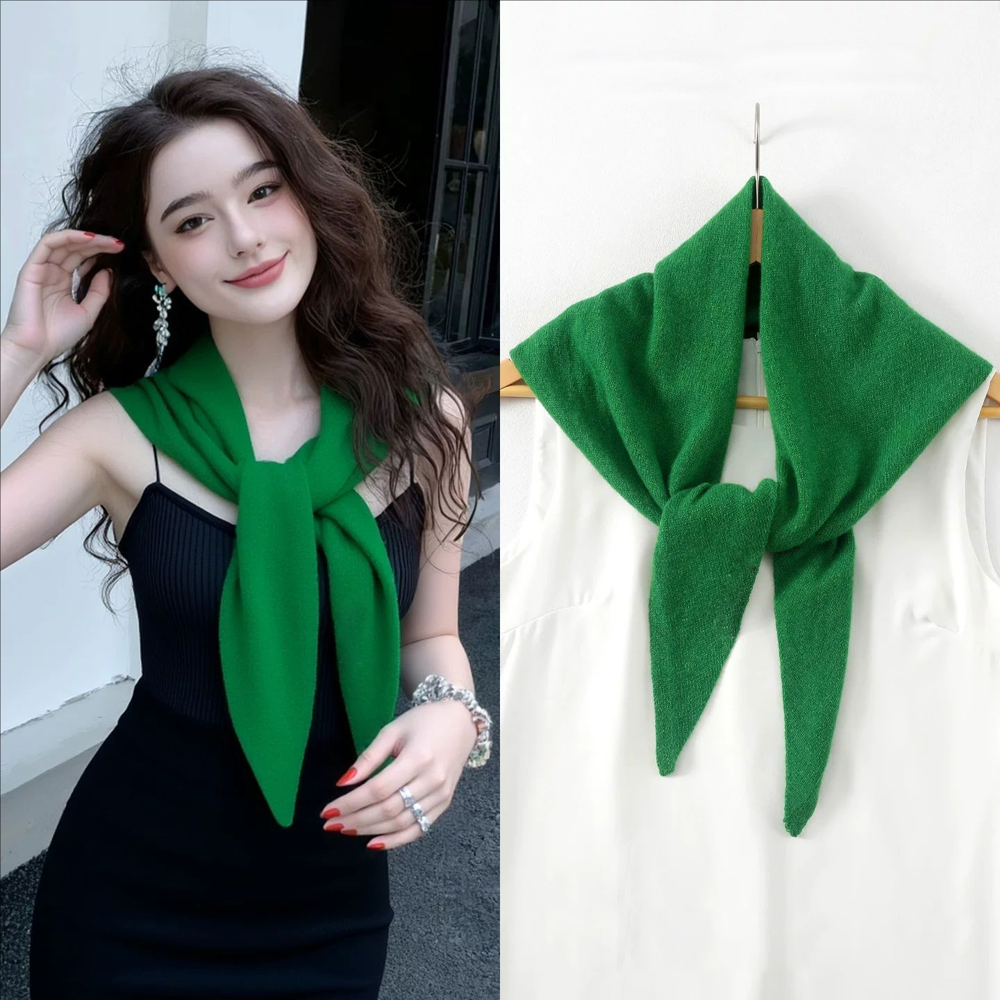 Écharpe triangulaire tricotée tendance, protection du cou, faux col, chauffe-cou, design à nœud pur, petit foulard chaud, foulard croisé.