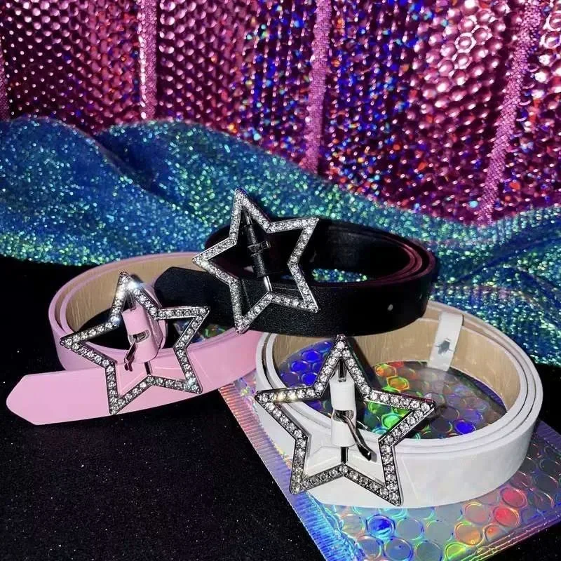 Ceinture coréenne Y2K à boucle étoile en cuir rose, ornée de strass étincelants, accessoires de décoration rétro pour mariée