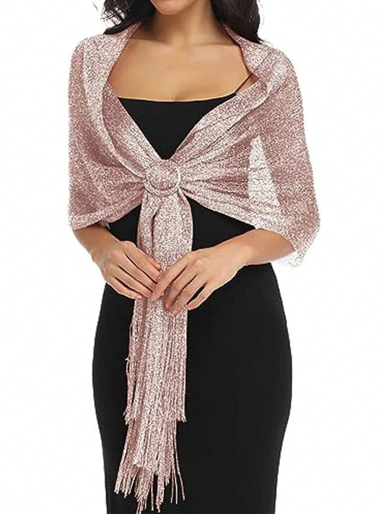 Châle scintillant pour femmes, 1 pièce, pour robes de soirée, écharpe à paillettes pour demoiselle d'honneur avec pompon pour fête de mariage, 6 couleurs disponibles