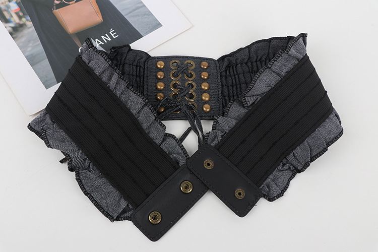 10x66cm élégant volants larges ceintures Denim bleu à lacets taille ceinture Vintage élastique ceinture tenue décontractée manteau ceinture pour les femmes