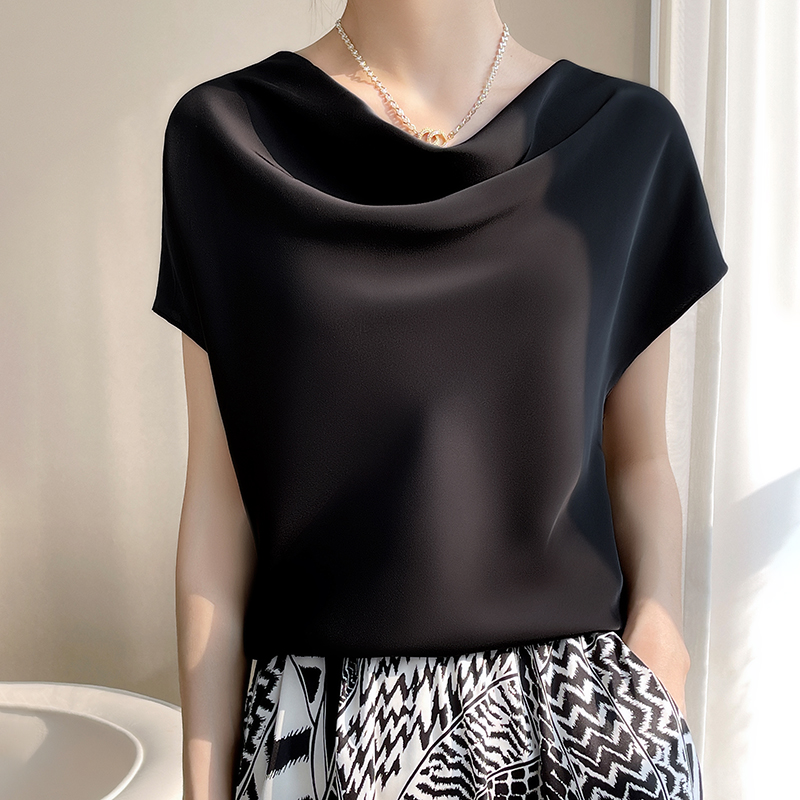 T-Shirts d'été en soie pour femmes, col rond, manches courtes, décontracté, couleur unie, bas, ample, hauts féminins, pull, vêtements 5XL