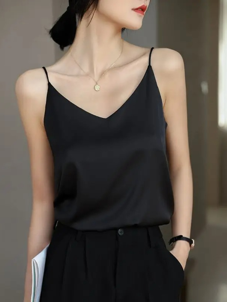 Été 2026 Camisole femme solide coréen culture hauts mince noir blanc gilet Sexy femmes sans manches col en v gris t-shirt débardeurs Y2k