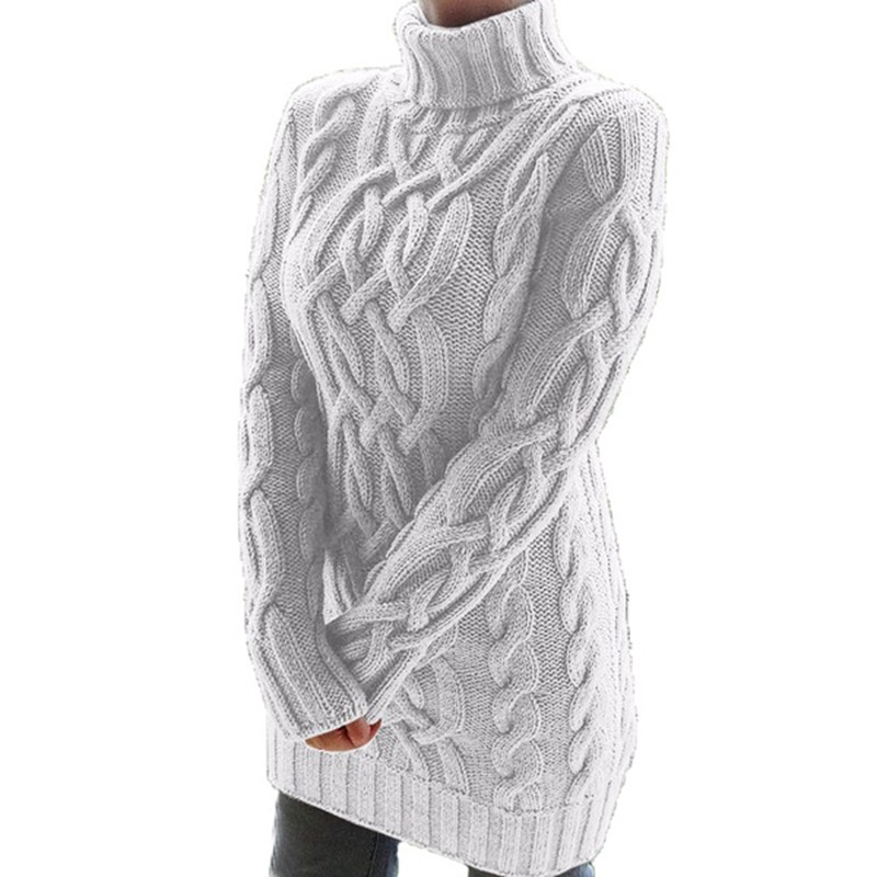 Automne hiver épaissir pull robes pour femmes col roulé à manches longues tricoté rétro chandails dames pulls pull