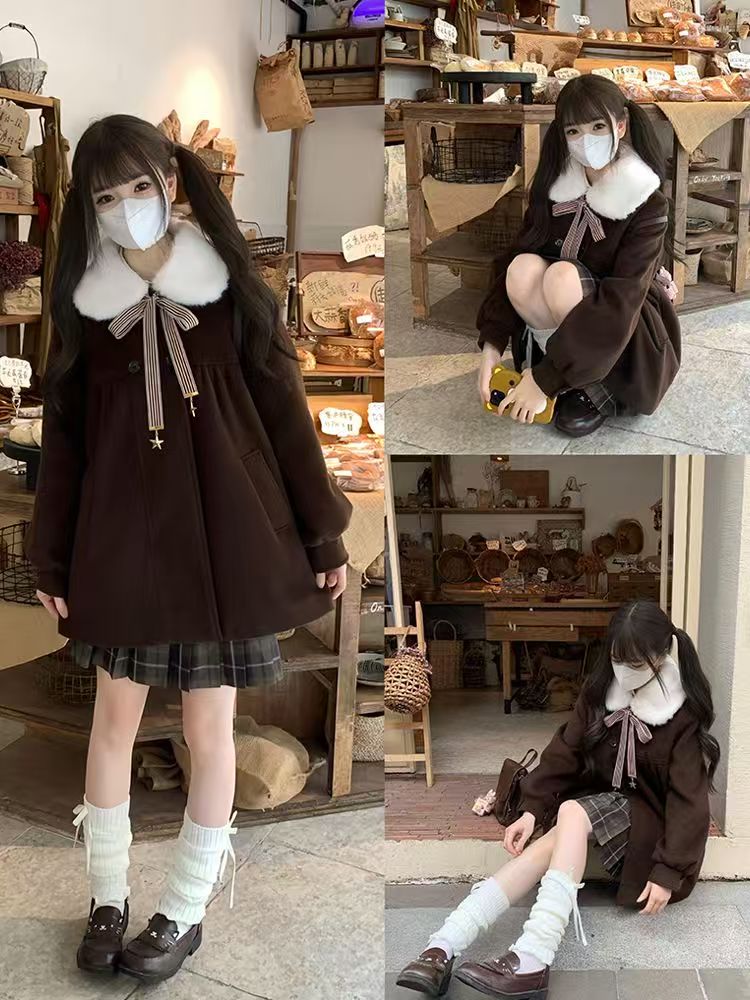 Manteau en laine à manches longues pour femmes, Style Preppy japonais, ample, de styliste, élégant, doux, Kawaii, vêtements Vintage