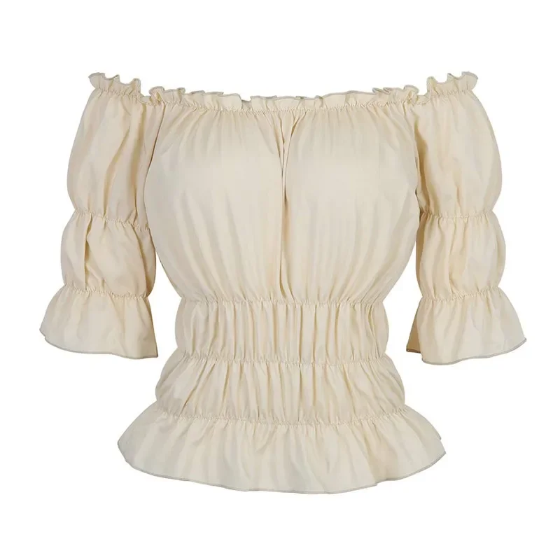 Chemisier Renaissance pour femmes, hauts Corset taille médiévale victorienne, épaules dénudées, chemise à manches courtes, Costumes de Cosplay Pirate Halloween