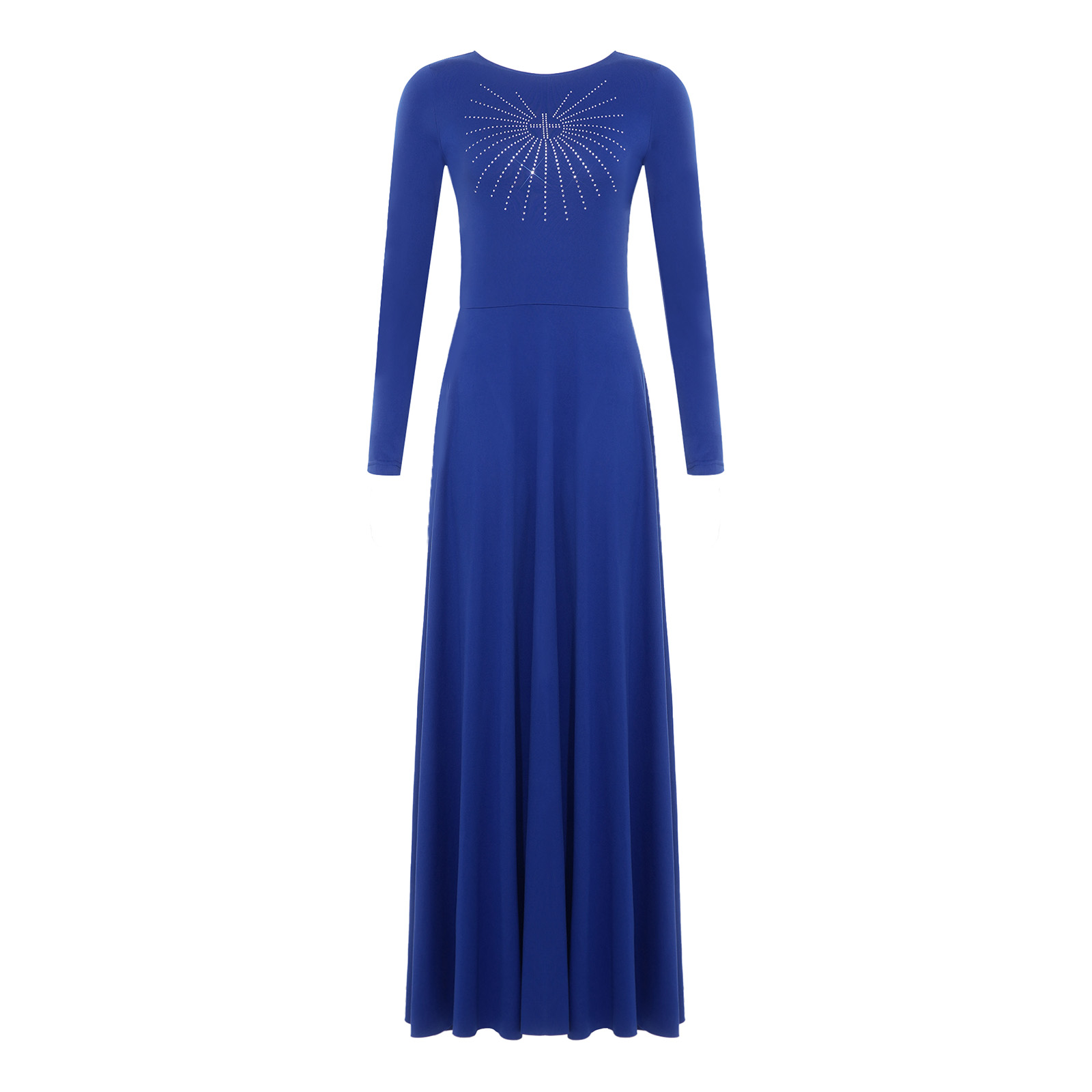 Robe de danse liturgique pour femmes, robe longue à manches longues avec strass, robe tunique pour événements, prière, église, chorale, culte