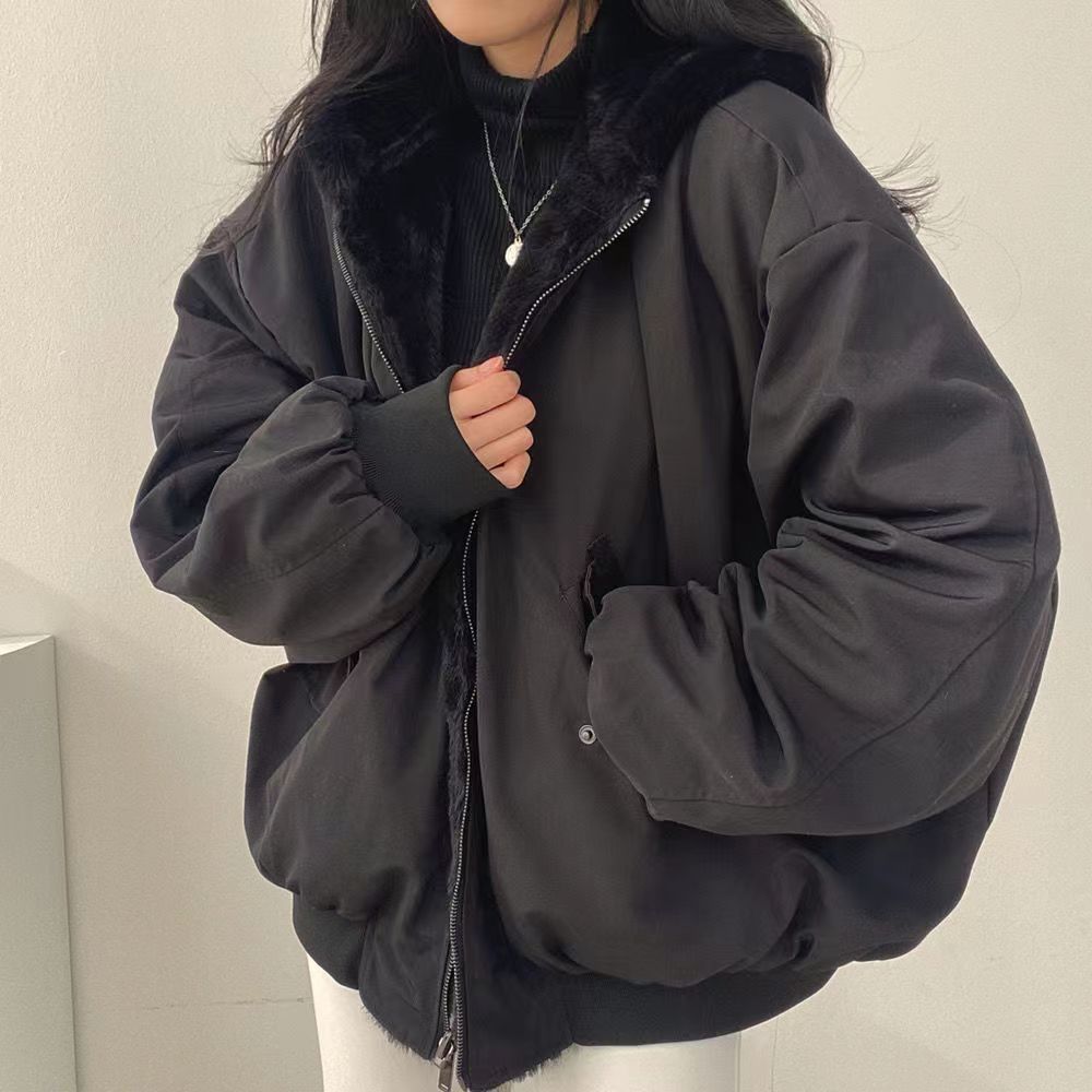 Parkas d'hiver pour femmes, double face, épais, en polaire, coupe ample, veste zippée, style streetwear, manteaux d'extérieur, mode coréenne