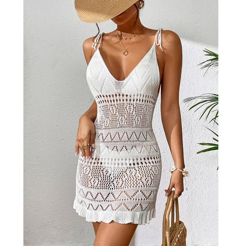 Robe de plage dos nu pour femme, robe d'été solide, document brillant, robe de plage