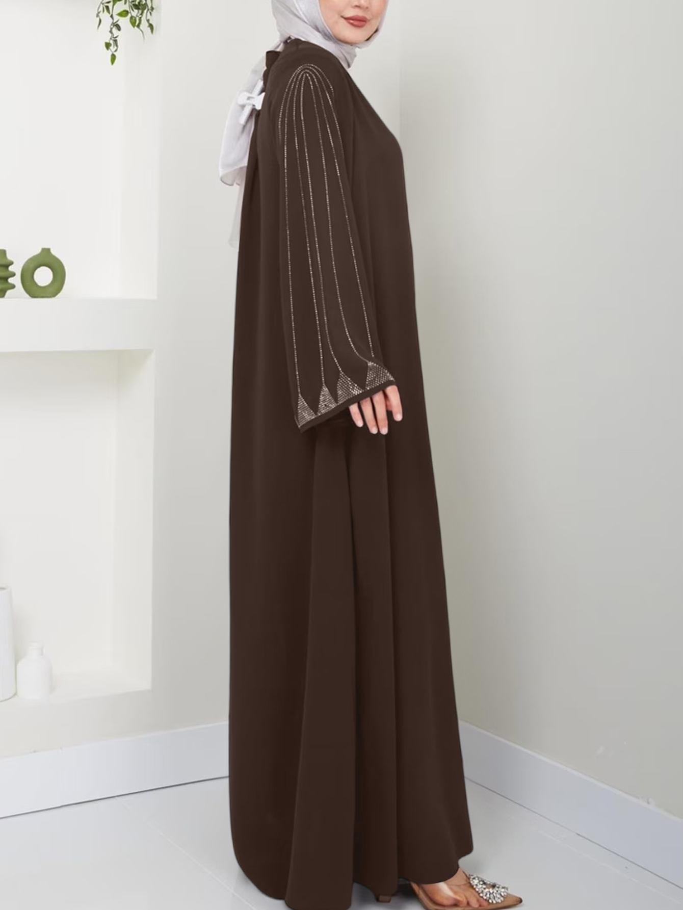 Robe élégante à manches longues pour femmes musulmanes, ample, Style café, diamant chaud