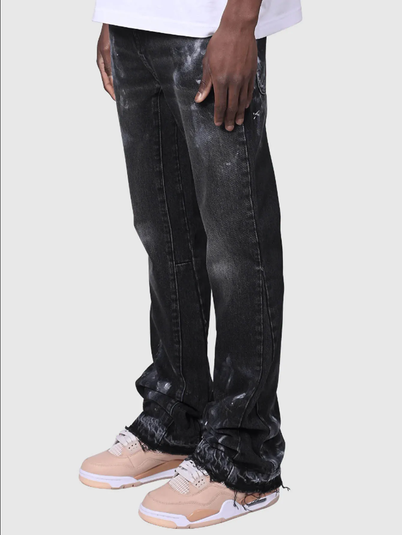 Pantalons de travail en jean pour hommes, vêtements de travail à la mode européenne et américaine, pantalons évasés en couches en Denim Patchwork élastique, S-XXL