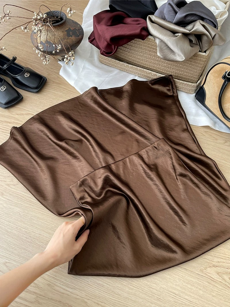 Jupe longue noire en satin d'acétate pour femme, taille haute, coupe sirène, style A-line, élégante pour le printemps et l'été