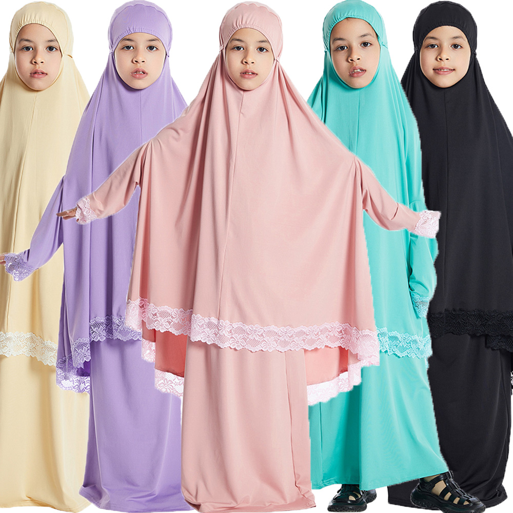 Robe Hijab musulmane pour enfants filles, ensemble jupe Khimar pour Ramadan, vêtement de prière aérien Eid, Burqa Abaya, Robe caftan à capuche
