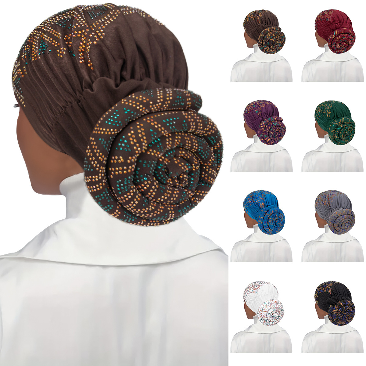 Plein diamants femmes beignet Turban casquette élastique musulman foulard Bonnet femme bandeau chapeau casquettes africaines dame cheveux accessoires