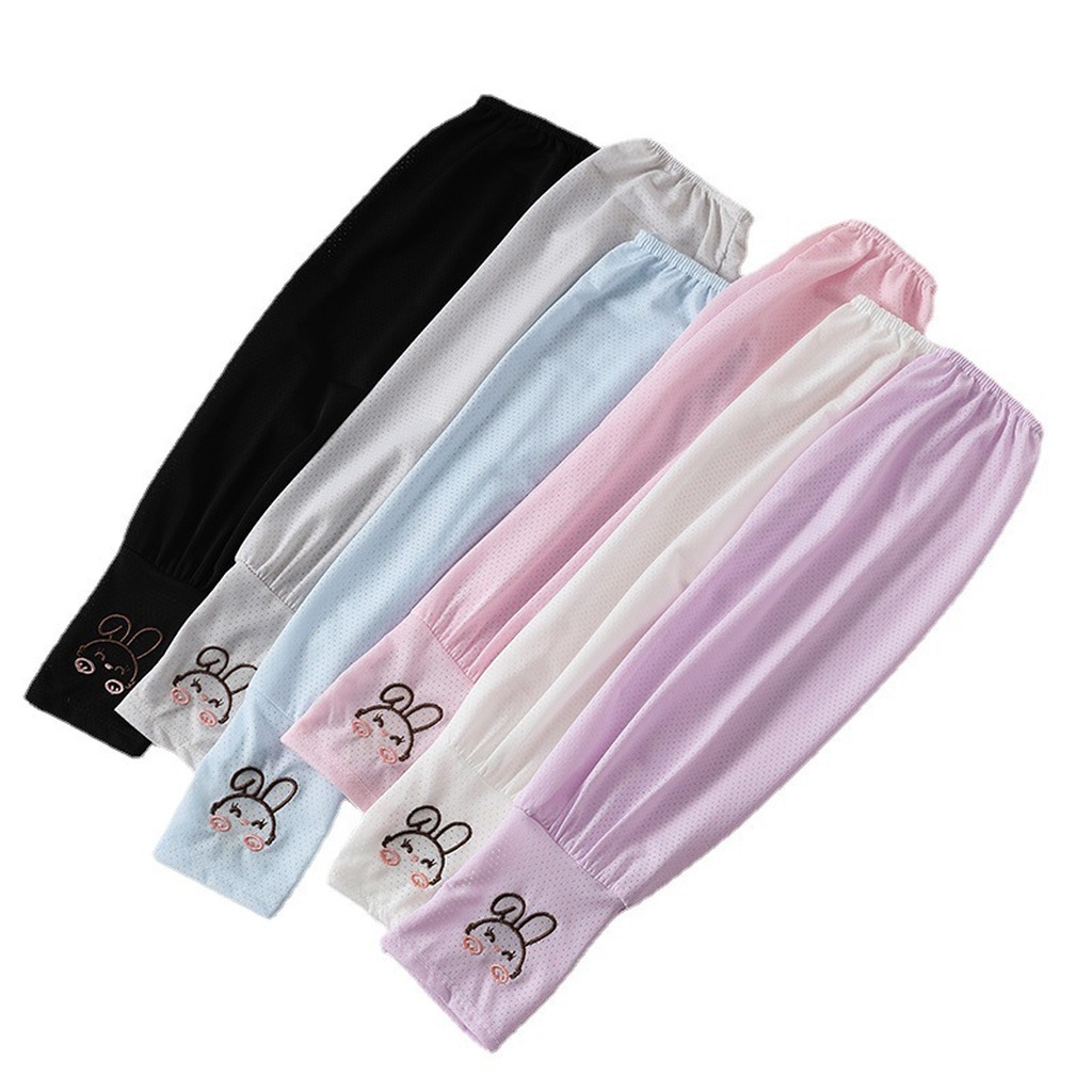 Manches de protection solaire en soie glacée pour l'été, protection UV pour la conduite en extérieur, manches de protection des bras amples pour femmes, motif lapin