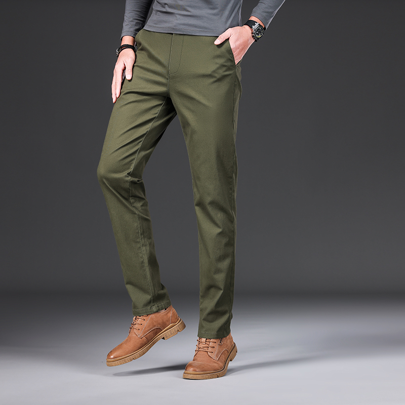 Coton hommes pantalons décontractés droit Stretch pantalon mâle mode mince robe d'affaires Golf bureau printemps automne kaki noir formel