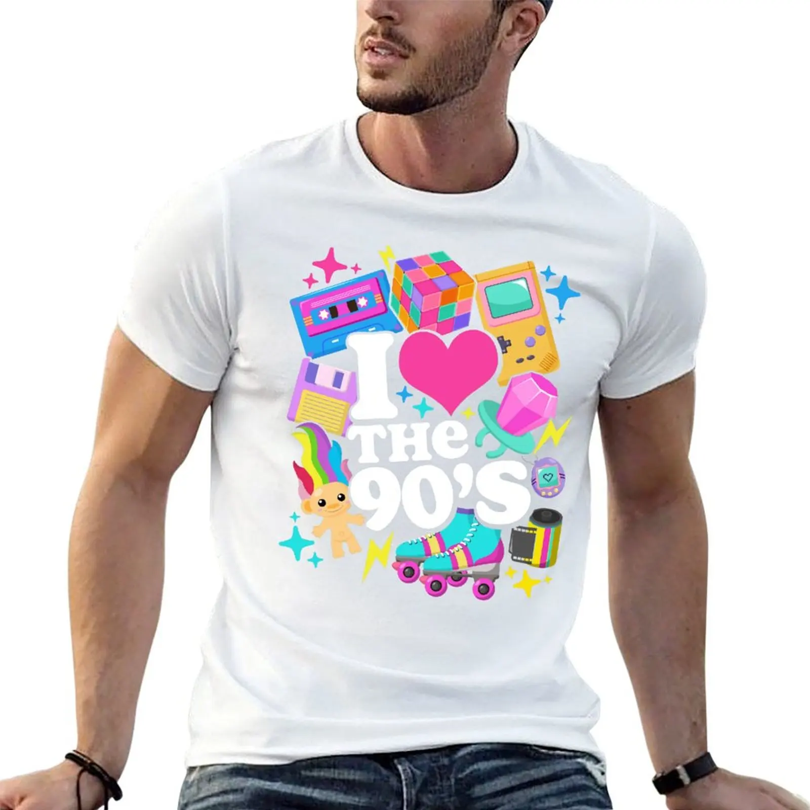 Tendances mode été 2026 : T-shirt rétro années 90 « I Love The 90's » avec figurines d'anime, vêtements d'été, T-shirt homme Blue Archive