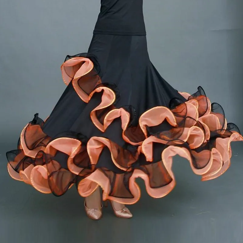Jupes de danse de salon à bords rotatifs pour femmes, jupe espagnole, robe de valse, vêtements de danse, jupe flamenco, jupe de fête
