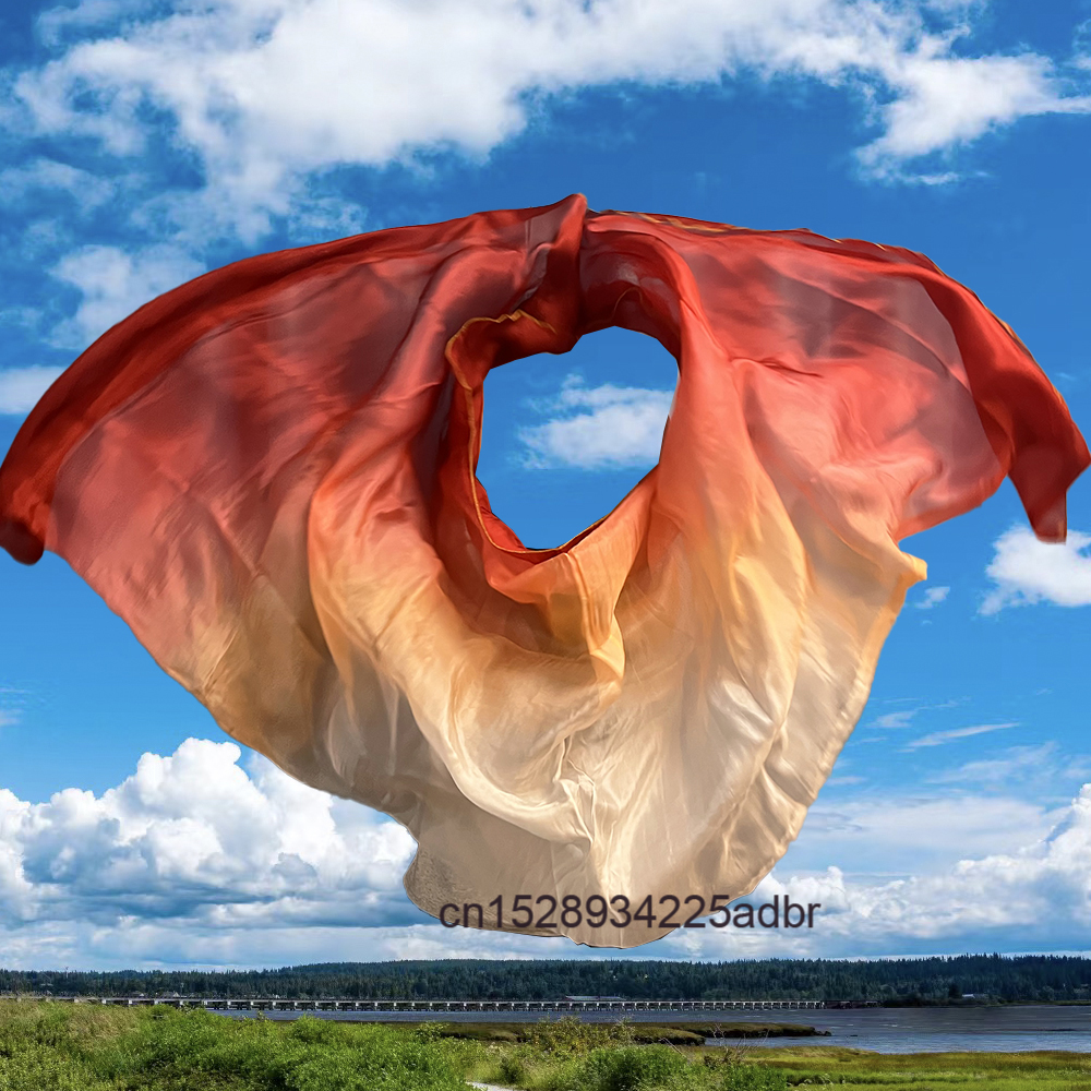 Blanc + Orange + vin rouge 100% voiles de soie véritable châles femmes écharpe personnalisé voiles de danse du ventre teint à la main voile de soie chinoise