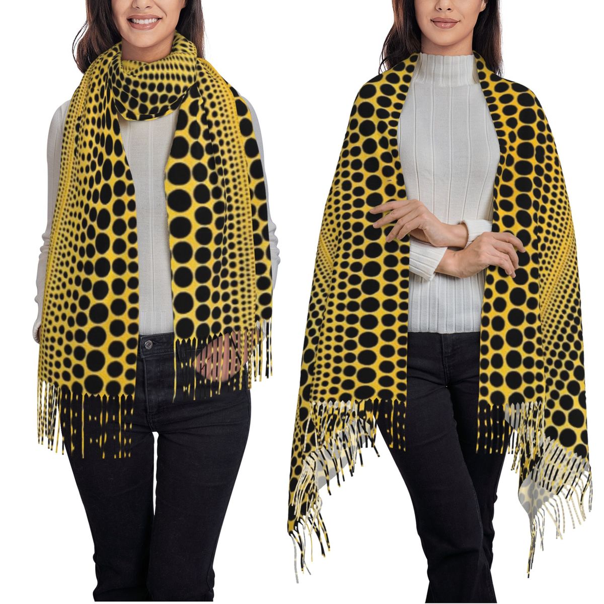 Yayoi Kusama citrouille Art abstrait écharpe gland foulards pour femmes doux chaud châles et enveloppes grand automne hiver châle enveloppement