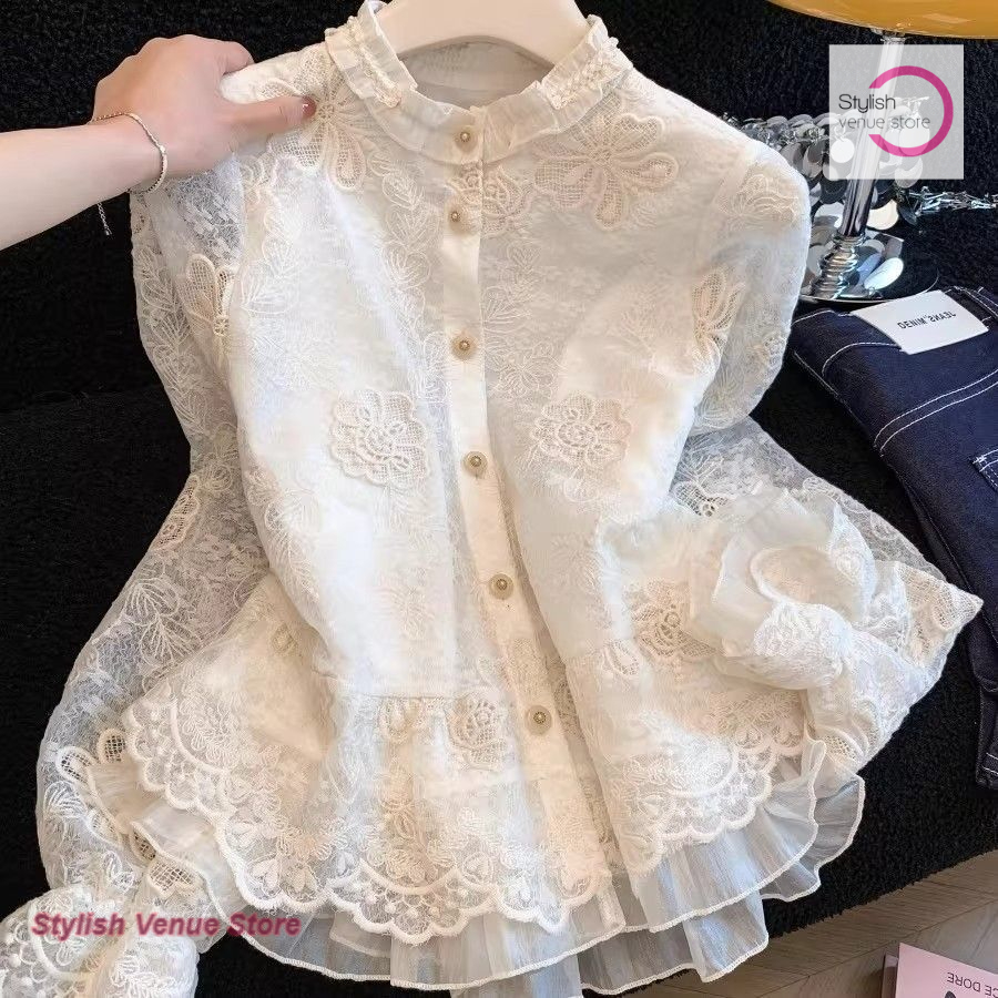 Chemise à manches longues en dentelle brodée style palais français, motif floral, nouvelle mode printemps-automne, élégante et décontractée pour femme