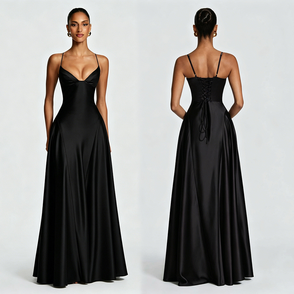 Robe longue en satin, style corset, dos nu, robe maxi décontractée pour femme, robe de soirée, robe d'invitée de mariage, bleu, noir, jaune, blanc, rose, robe de bal