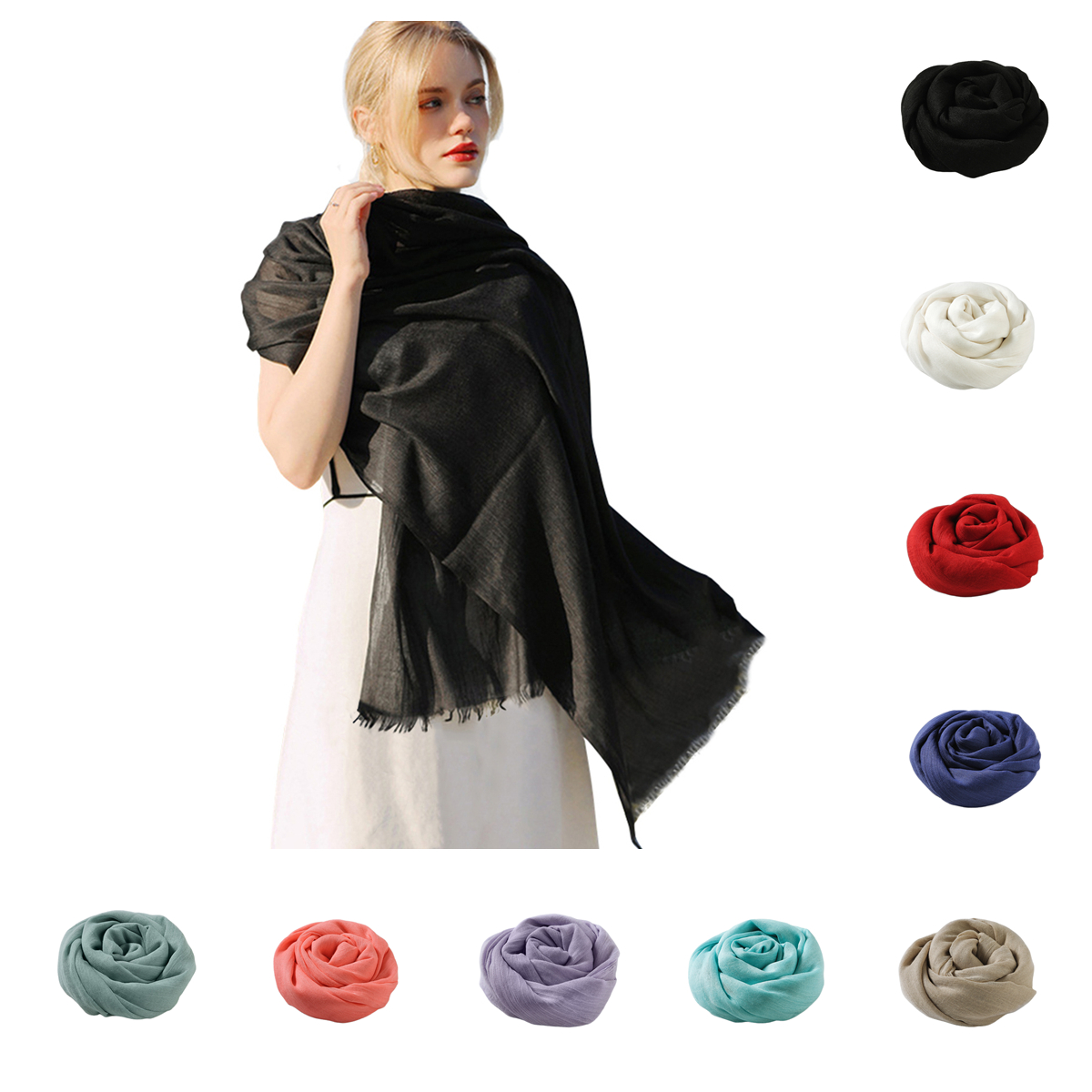 Écharpe de Protection Solaire en Coton et Lin pour Femme, Châle Solide, Serviette de Plage, Collection Printemps-Automne et Hiver