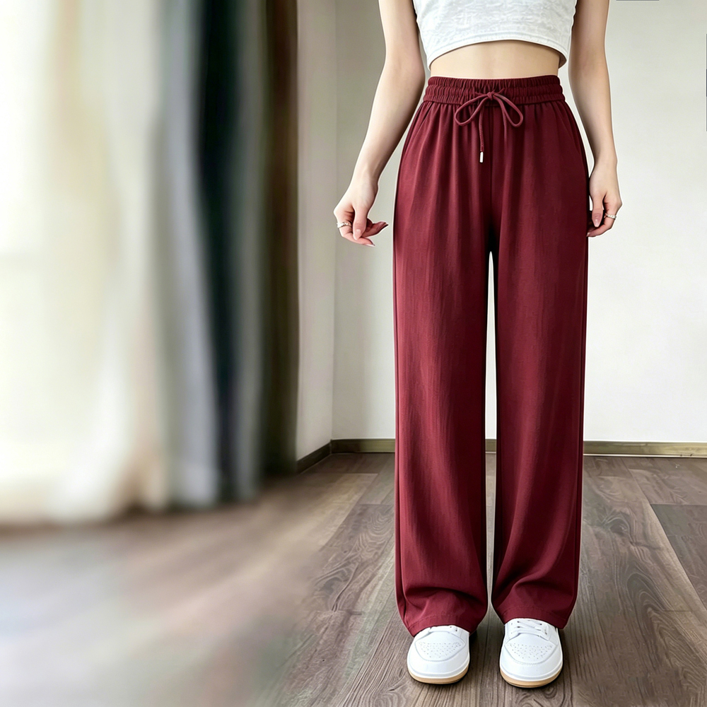 Pantalon décontracté à jambes larges taille haute coupe ample fin pour l'été pour femme coupe droite style Mom Pants longueur 7/8