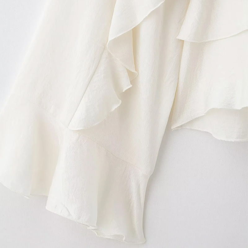 HXAO femme Blouses recadrée à volants Blouse à manches longues haut froncé été chemises unies couches belles chemisiers pour femmes 088