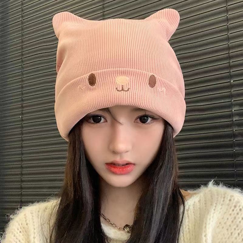 Chapeau avec oreilles d'ours de dessin animé pour femme, bonnets au crochet, chapeau Kawaii, mignon, nouveau, automne, hiver