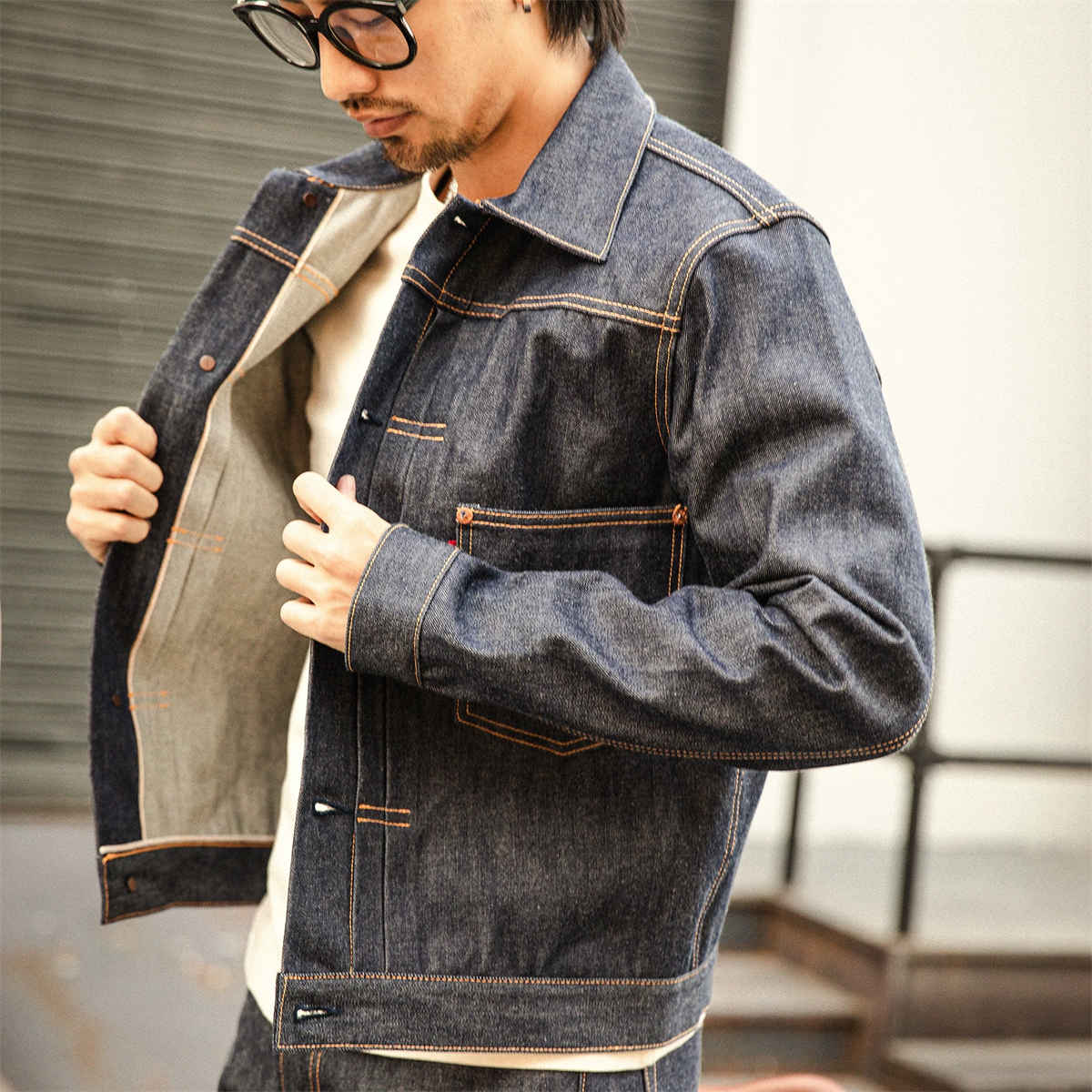 Veste en jean rouge Tornado 506XX, chemisier en jean à lisière de type 1 de style décontracté américain