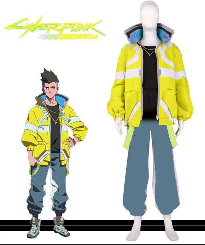 Tenue de style punk Anime David Martinez Lucy, costume de cosplay futuriste streetwear, veste à capuche jaune vif, costume d'Halloween
