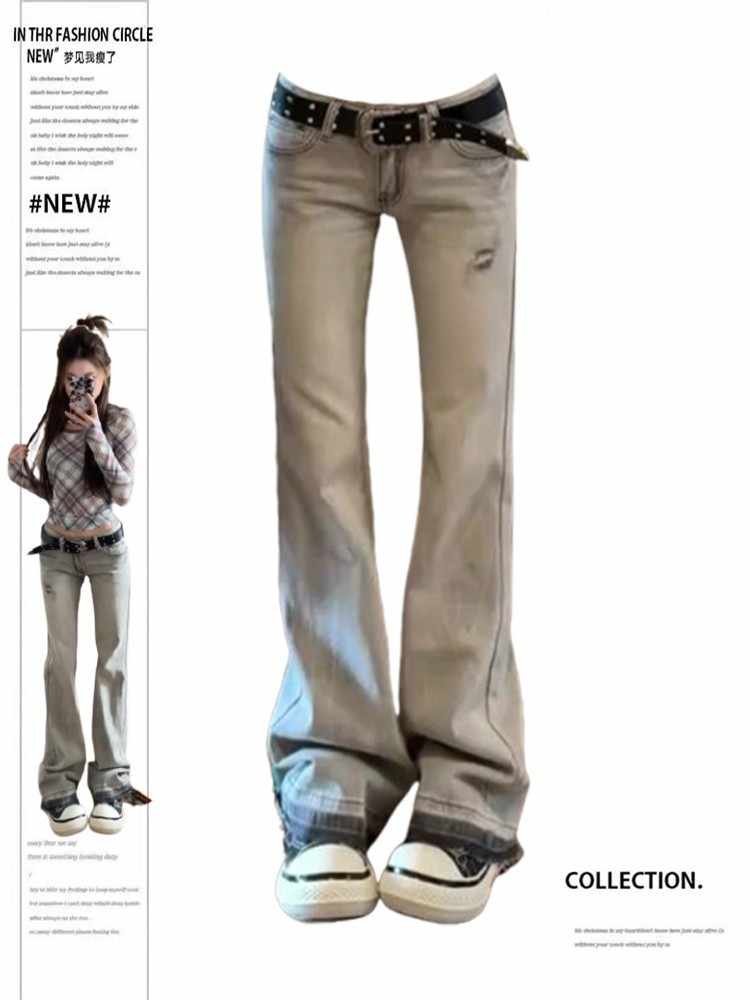 Jean taille basse pour femmes, pantalon en Denim évasé brodé, rétro américain Y2k, bas de cloche, Harajuku années 2000, coréen, nouveau